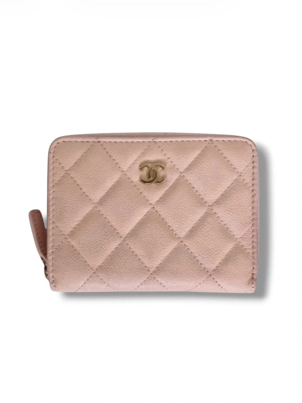 🆕🩷CHANEL LIGHT PINK Zipped Card Wallet Purse Shiny Grained Calfskin (CAVIAR) GHW